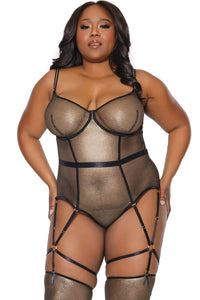 Coquette Metallic Fishnet Teddy in Black 