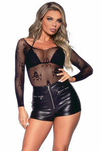 Leg Avenue Micro Net Snap Crotch Skull Bodysuit in Black  from SexyShoes.com