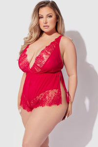 House of Desire Mila High Slit Teddy in Red 