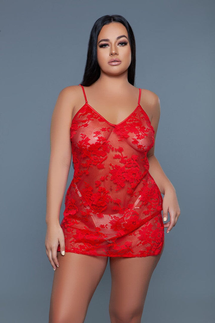 Mini-length Chemise with Floral Lace-Chemises-SEXYSHOES.COM