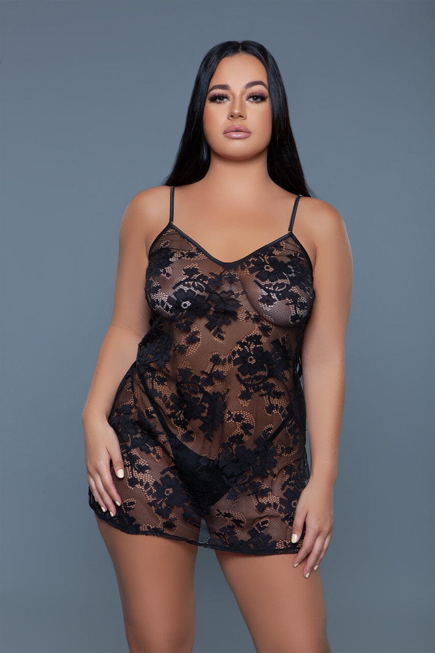 BeWicked Mini length Chemise with Floral Lace in Black 