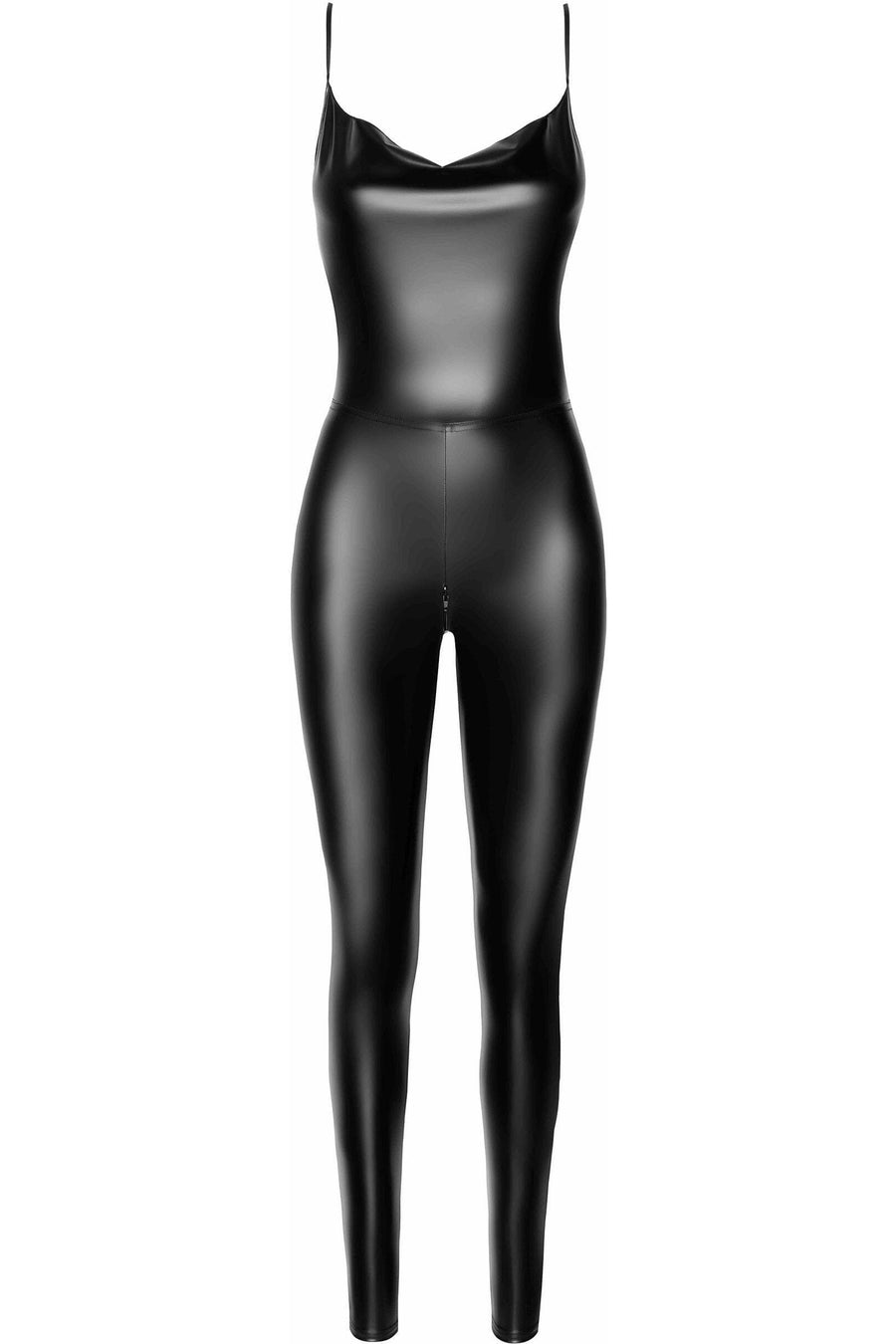 Noir Handmade Mirage Catsuit With Jewelry Rhinestone Chain Adorning The Back in Black 
