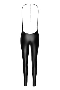 Noir Handmade Mirage Catsuit With Jewelry Rhinestone Chain Adorning The Back in Black 