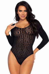Leg Avenue Mosaic Sheer Opaque Snap Crotch Bodysuit in Black  from SexyShoes.com