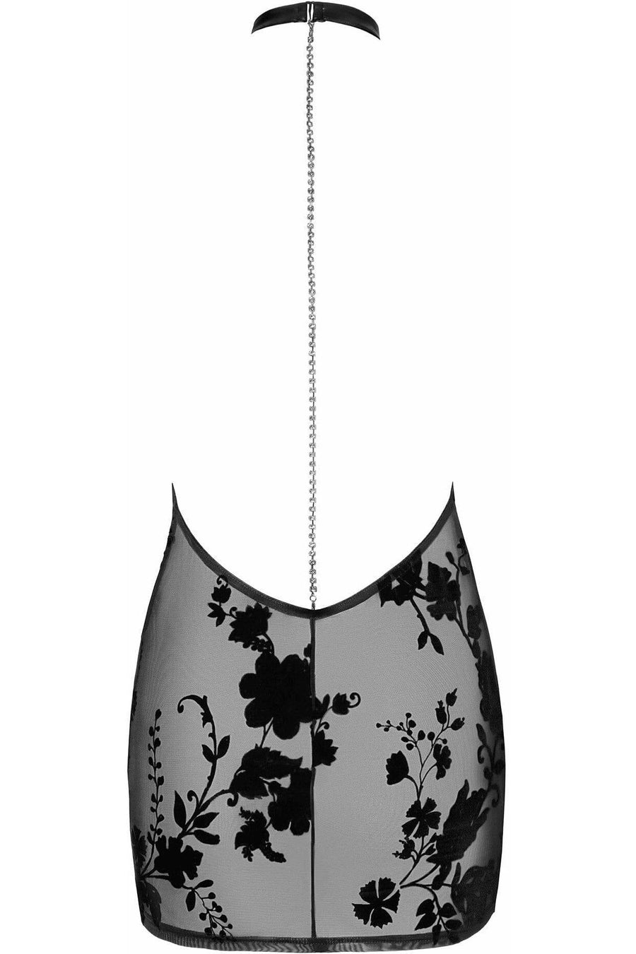 Noir Handmade Mythos Mini Flocked Mesh Dress With Jewelry Rhinestone Chain in Black 