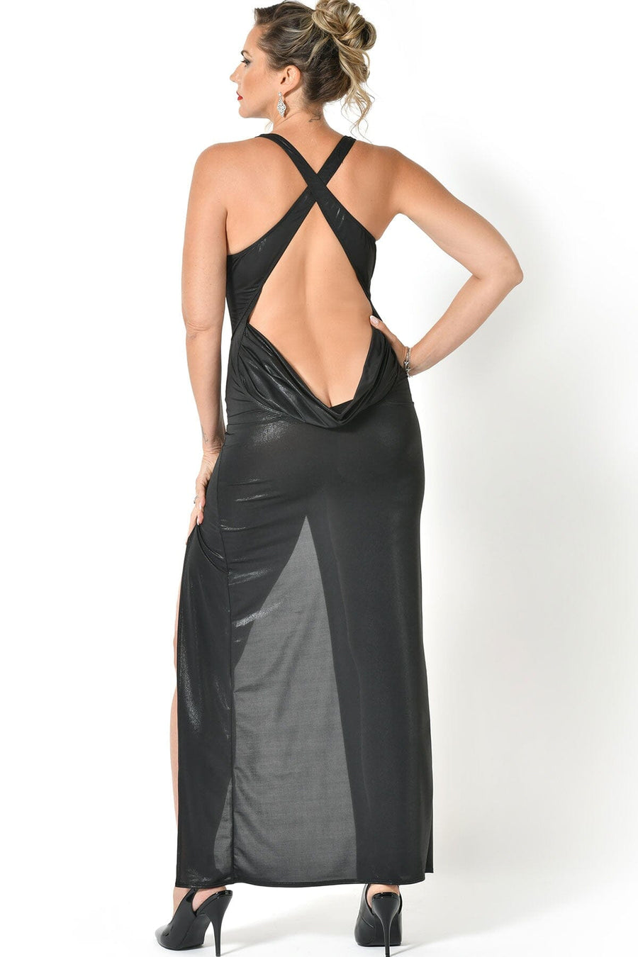 NEPTUNE LYCRA LONG SLITTED DRESS