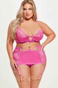 House of Desire Natasha 3 Pc Bra, Garter Skirt & G String Set in Pink 
