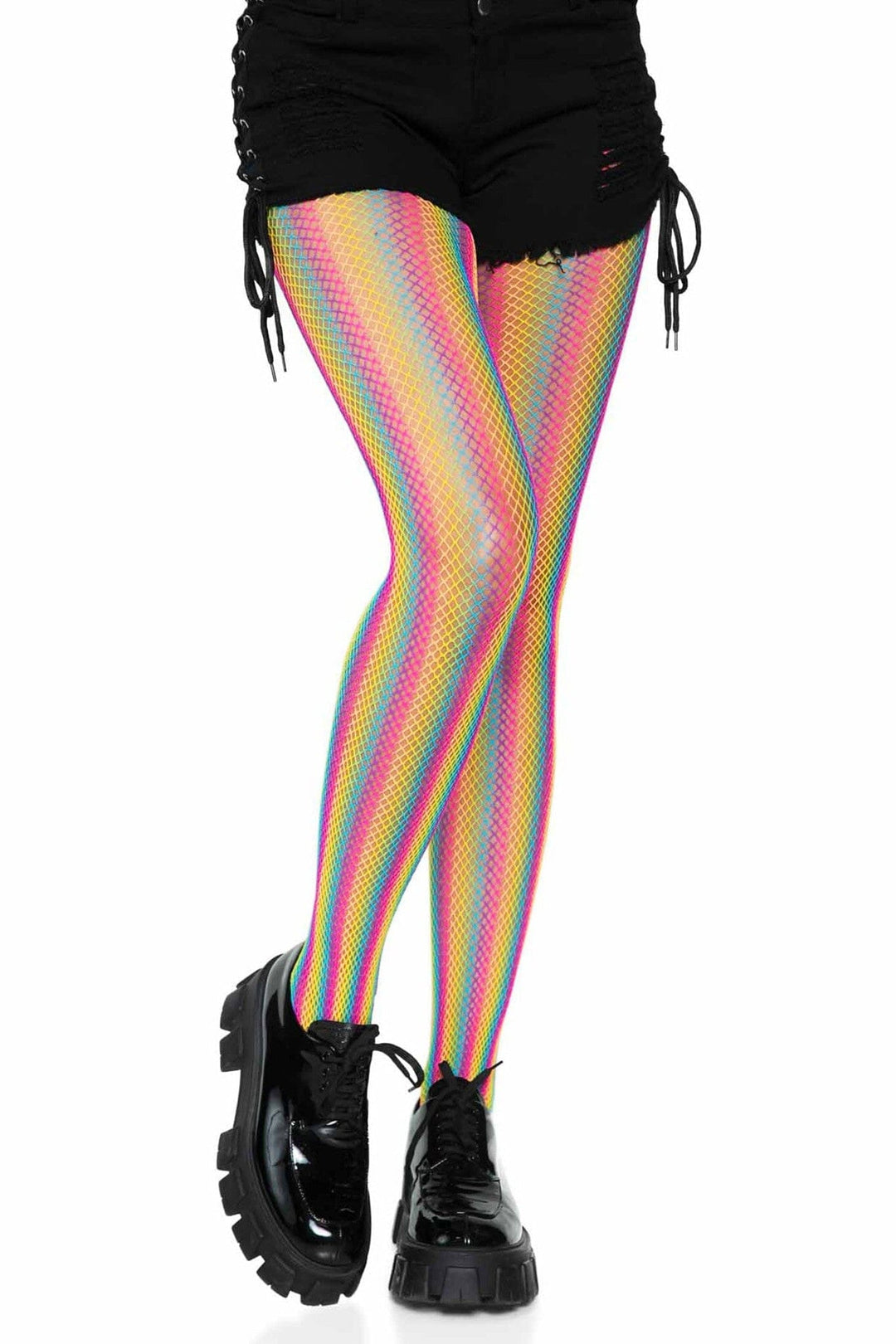 Leg Avenue Neon Rainbow Stripped Fishnet Pantyhose in Multi  from SexyShoes.com