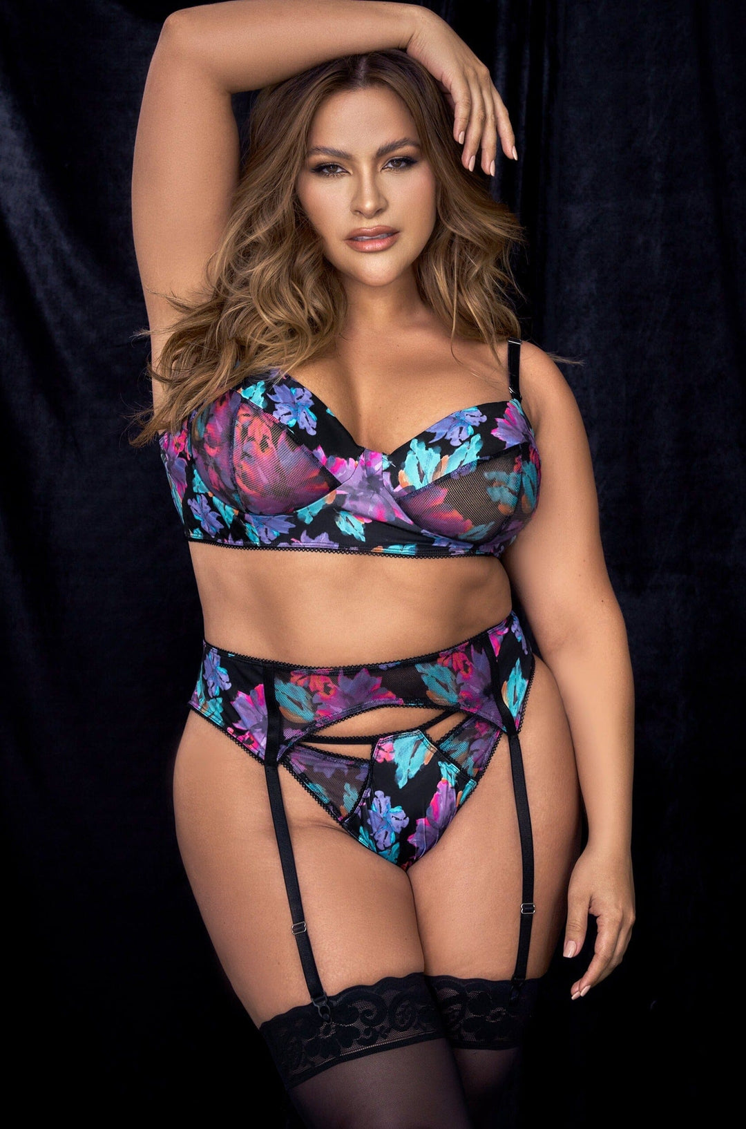 Mapale Nocturnal Flower Pattern Set in Black  from SexyShoes.com