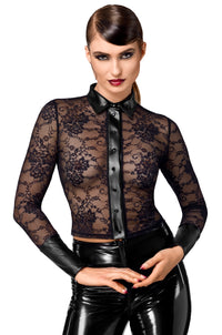 Noir Handmade Noirelle Lace Button up Shirt in Black  from SexyShoes.com