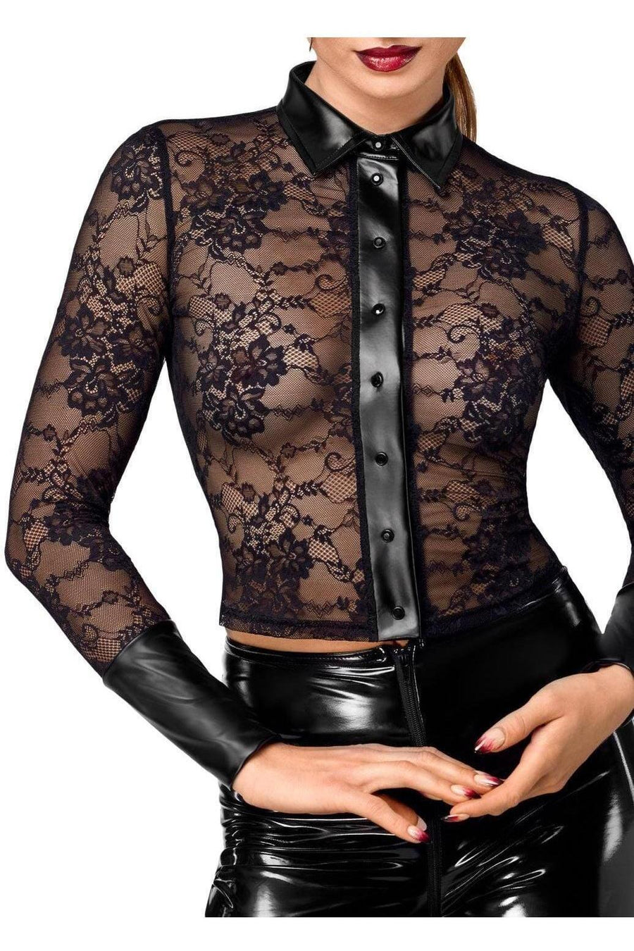 Noir Handmade Noirelle Lace Button up Shirt in Black 