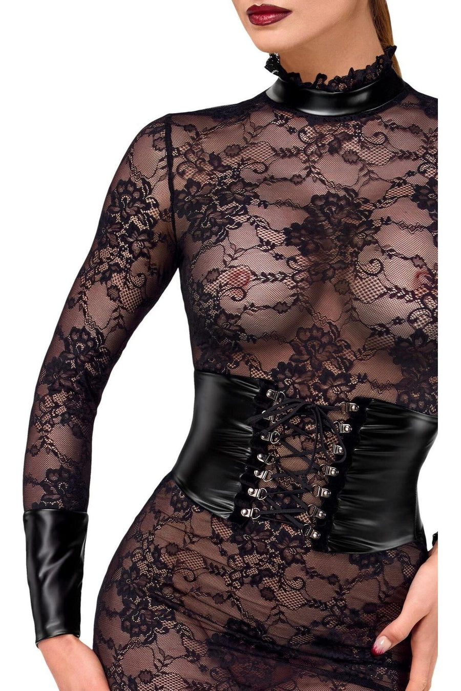 Noir Handmade Noirelle Lace Corset Midi dress in Black 