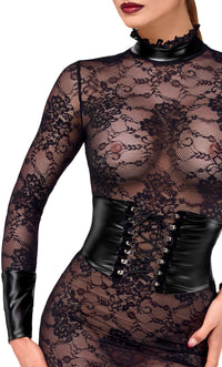 Noir Handmade Noirelle Lace Corset Midi dress in Black 