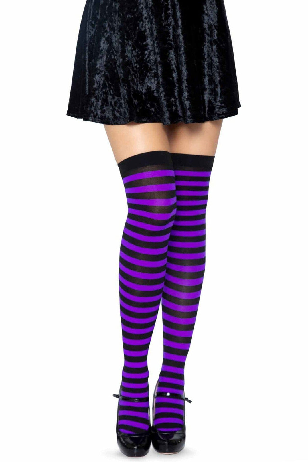 Leg Avenue Nylon Striped Stockings in Black  from SexyShoes.com