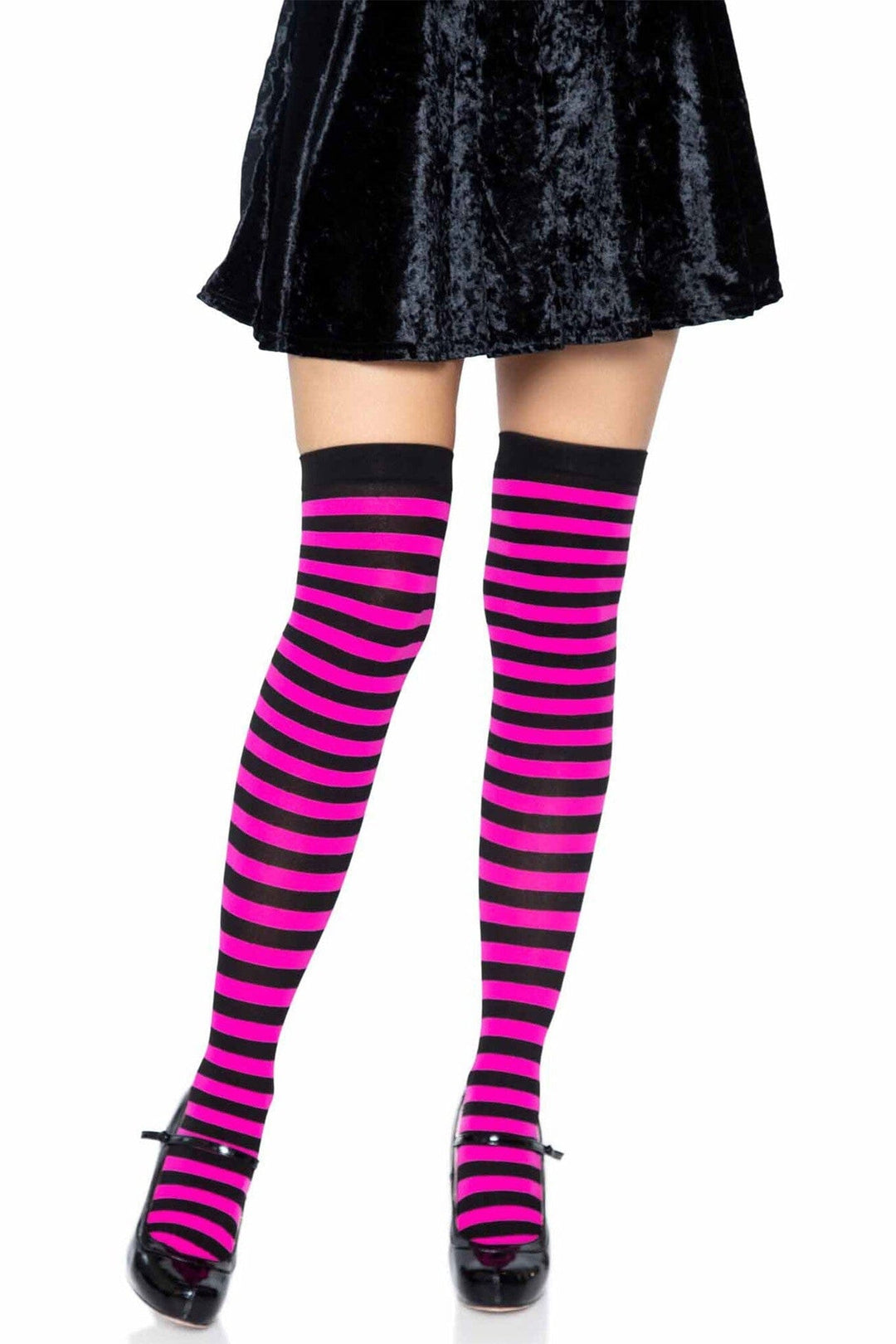 Leg Avenue Nylon Striped Stockings in Black  from SexyShoes.com