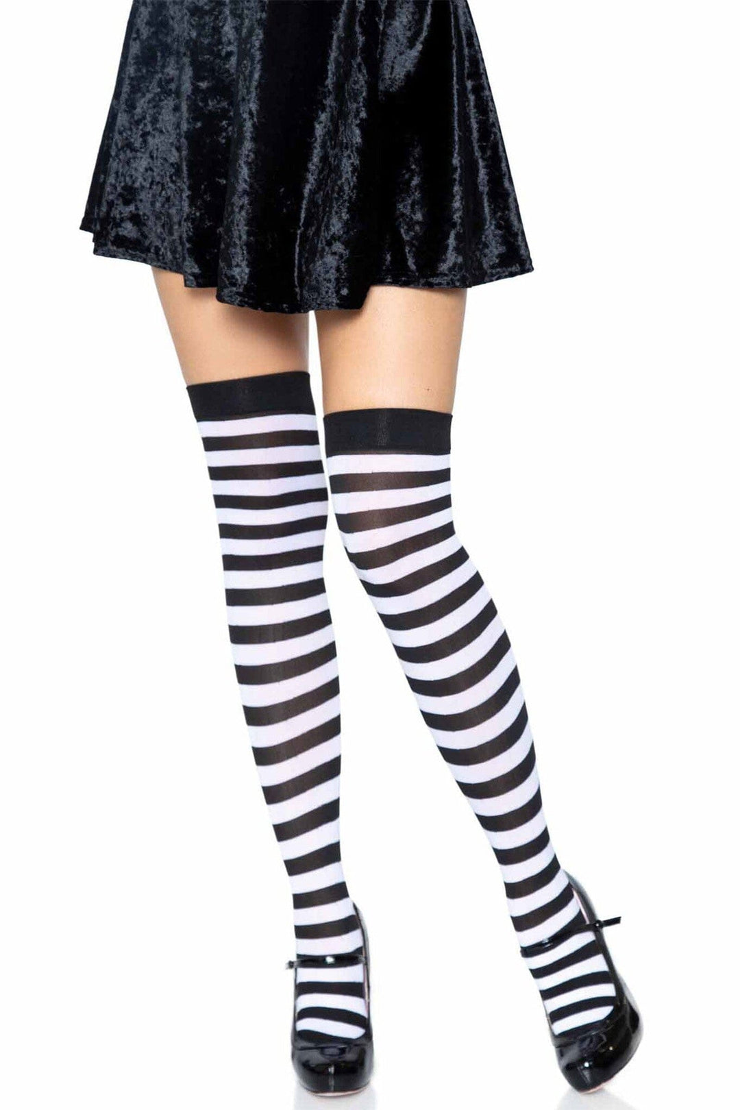 Leg Avenue Nylon Striped Stockings in Black  from SexyShoes.com