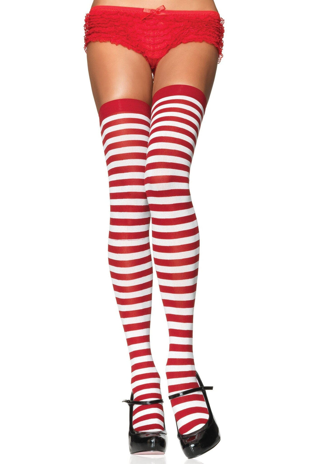 Leg Avenue Nylon Striped Stockings in White  from SexyShoes.com