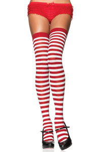 Leg Avenue Nylon Striped Stockings in White  from SexyShoes.com