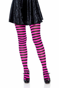 Leg Avenue Nylon Striped Tights in Black  from SexyShoes.com