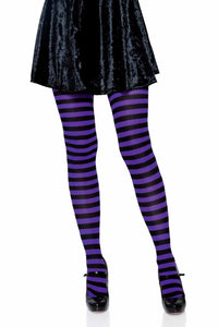 Leg Avenue Nylon Striped Tights in Black  from SexyShoes.com