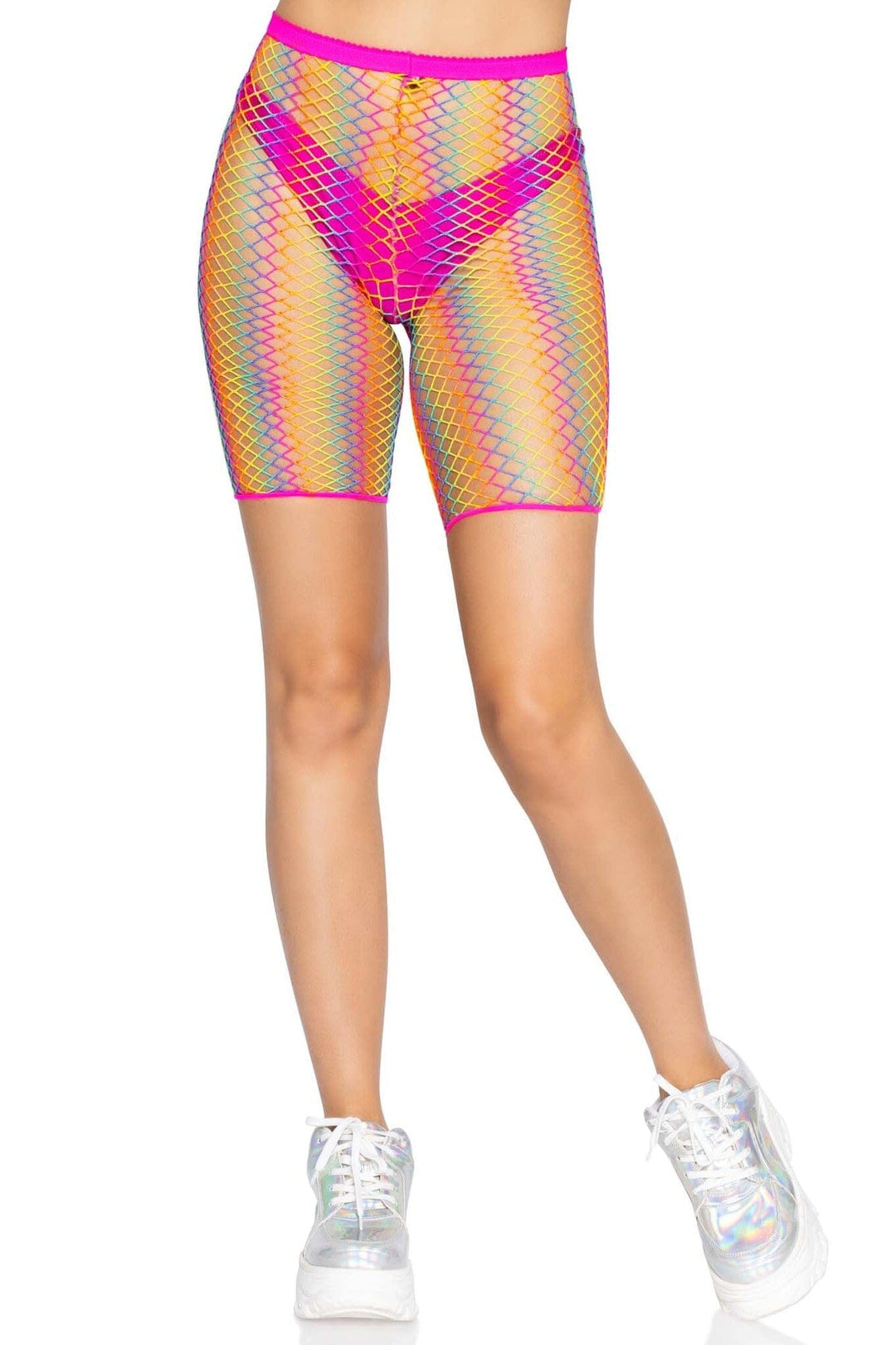 Leg Avenue Ombre Rainbow Woven Net Biker Shorts in Rainbow  from SexyShoes.com