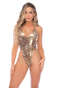 One Piece High Cut Foiled Halter Fit Swimsuit