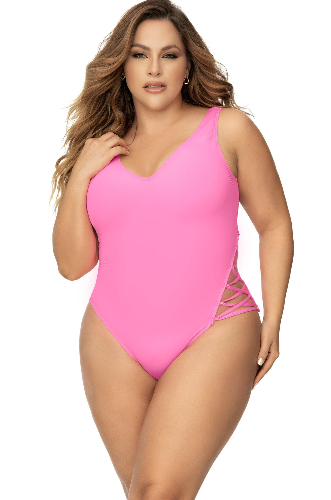 One Piece Swimsuit with Lace Up Detail - SEXYSHOES.COM