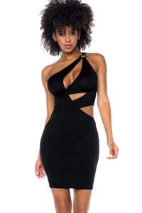Mapale One Shoulder Cut Out Dress in Black  from SexyShoes.com