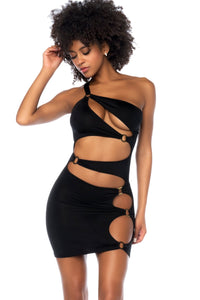 Mapale One Shoulder Cut Out Dress with Ring Details in Black  from SexyShoes.com