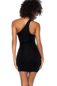 Mapale One Shoulder Cut Out Dress with Ring Details in Black 