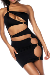 One Shoulder Cut Out Dress with Ring Details-Club Dresses-SEXYSHOES.COM