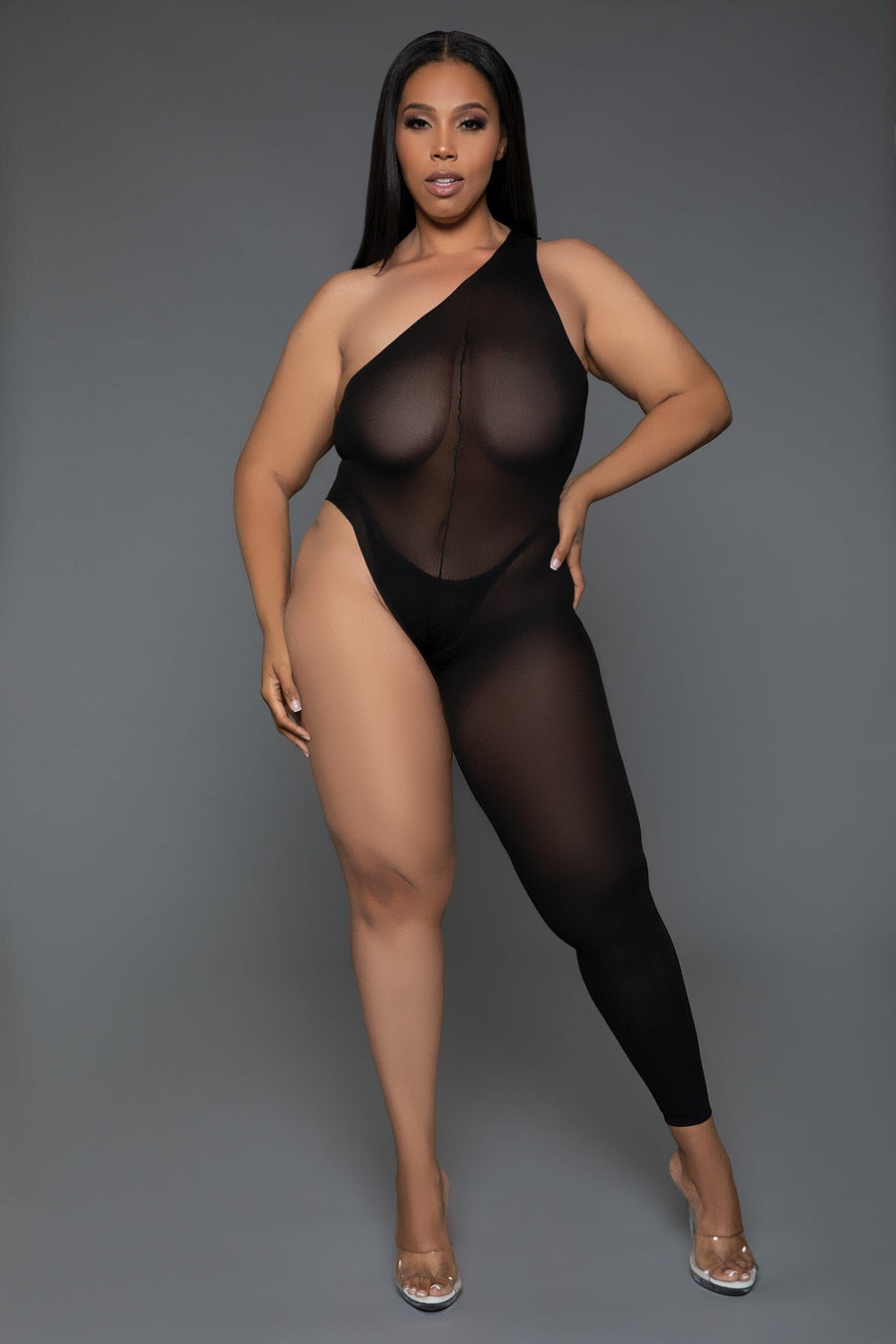One Shoulder Sheer Bodystocking-Bodystockings-SEXYSHOES.COM