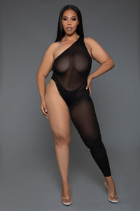 One Shoulder Sheer Bodystocking-Bodystockings-SEXYSHOES.COM