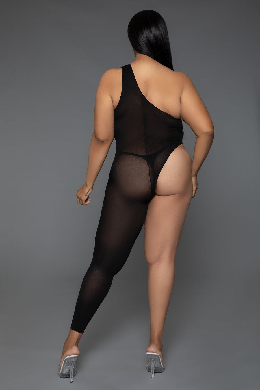 One Shoulder Sheer Bodystocking-Bodystockings-SEXYSHOES.COM