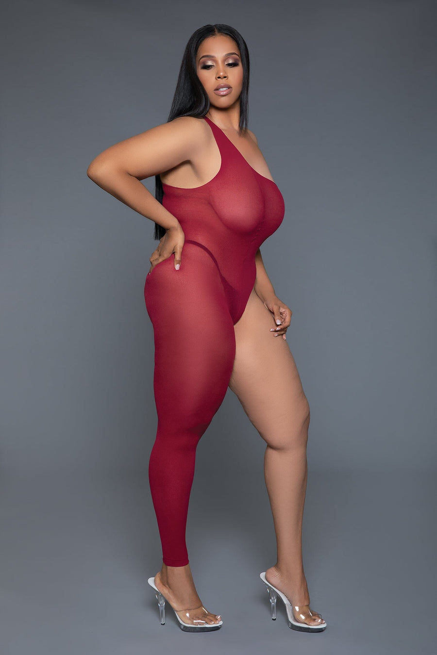 One Shoulder Sheer Bodystocking-Bodystockings-SEXYSHOES.COM