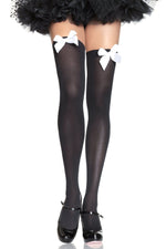 Opaque Bow Thigh High Stockings
