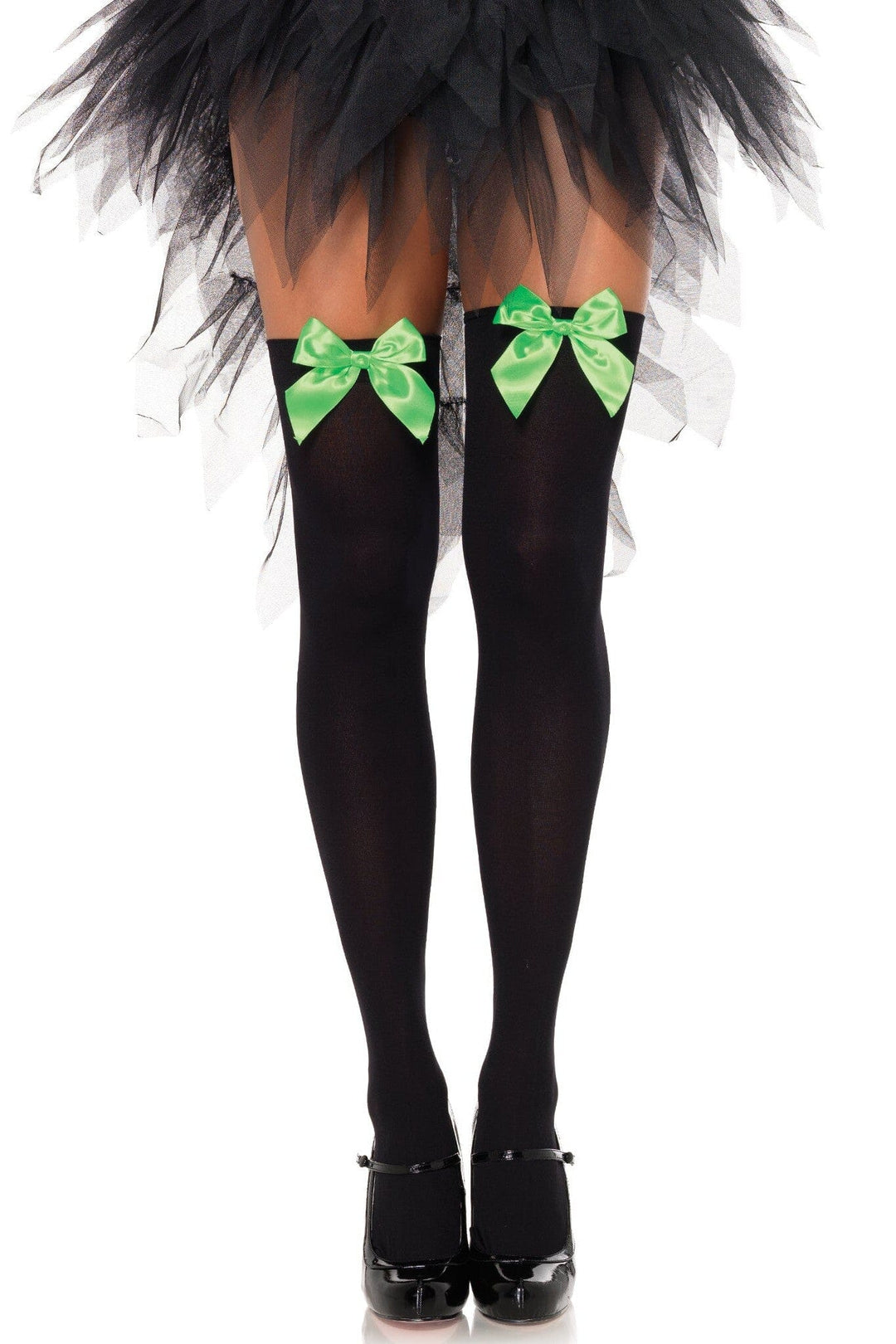 Leg Avenue Opaque Bow Thigh High Stockings in Black  from SexyShoes.com