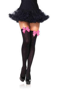 Leg Avenue Opaque Bow Thigh High Stockings in Black  from SexyShoes.com