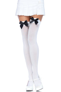 Leg Avenue Opaque Bow Thigh High Stockings in White  from SexyShoes.com
