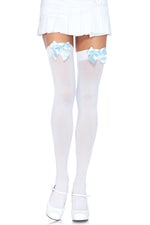Opaque Bow Thigh High Stockings