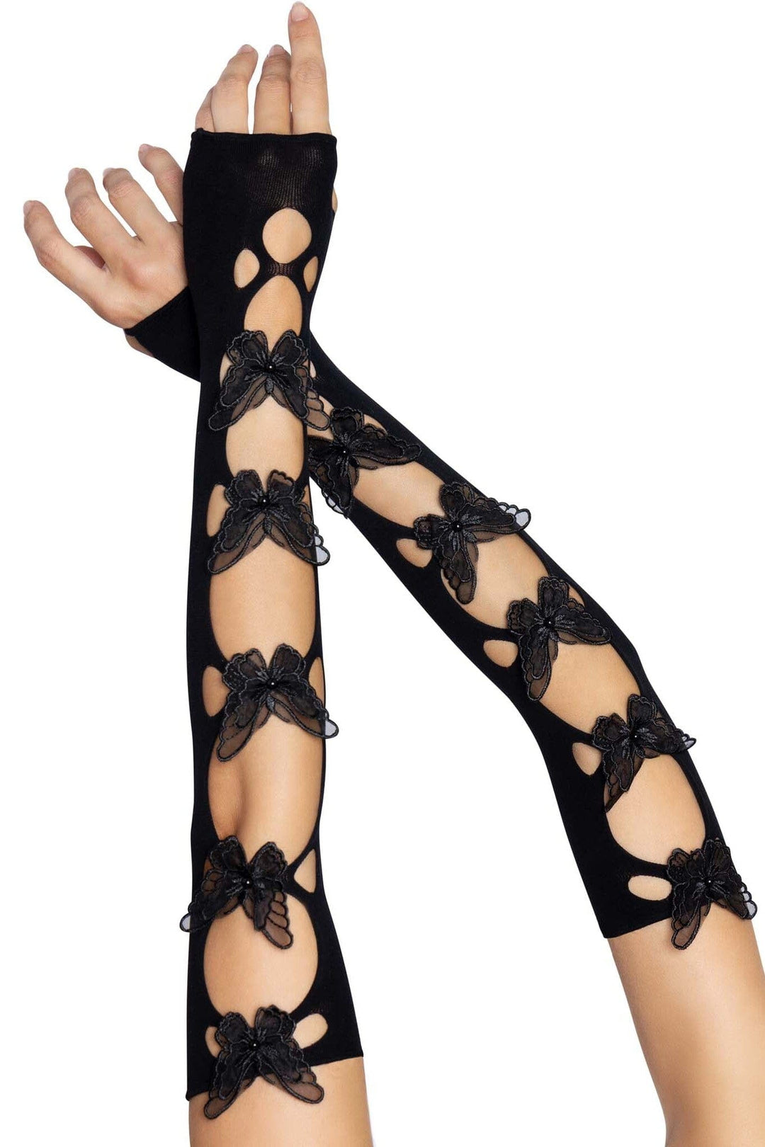 Leg Avenue Opaque Net Butterfly Cut Out Arm Warmers in Black  from SexyShoes.com