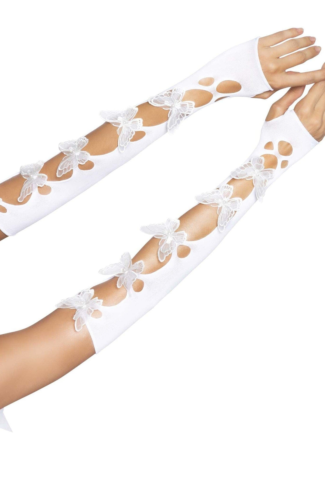 Leg Avenue Opaque Net Butterfly Cut Out Arm Warmers in White  from SexyShoes.com