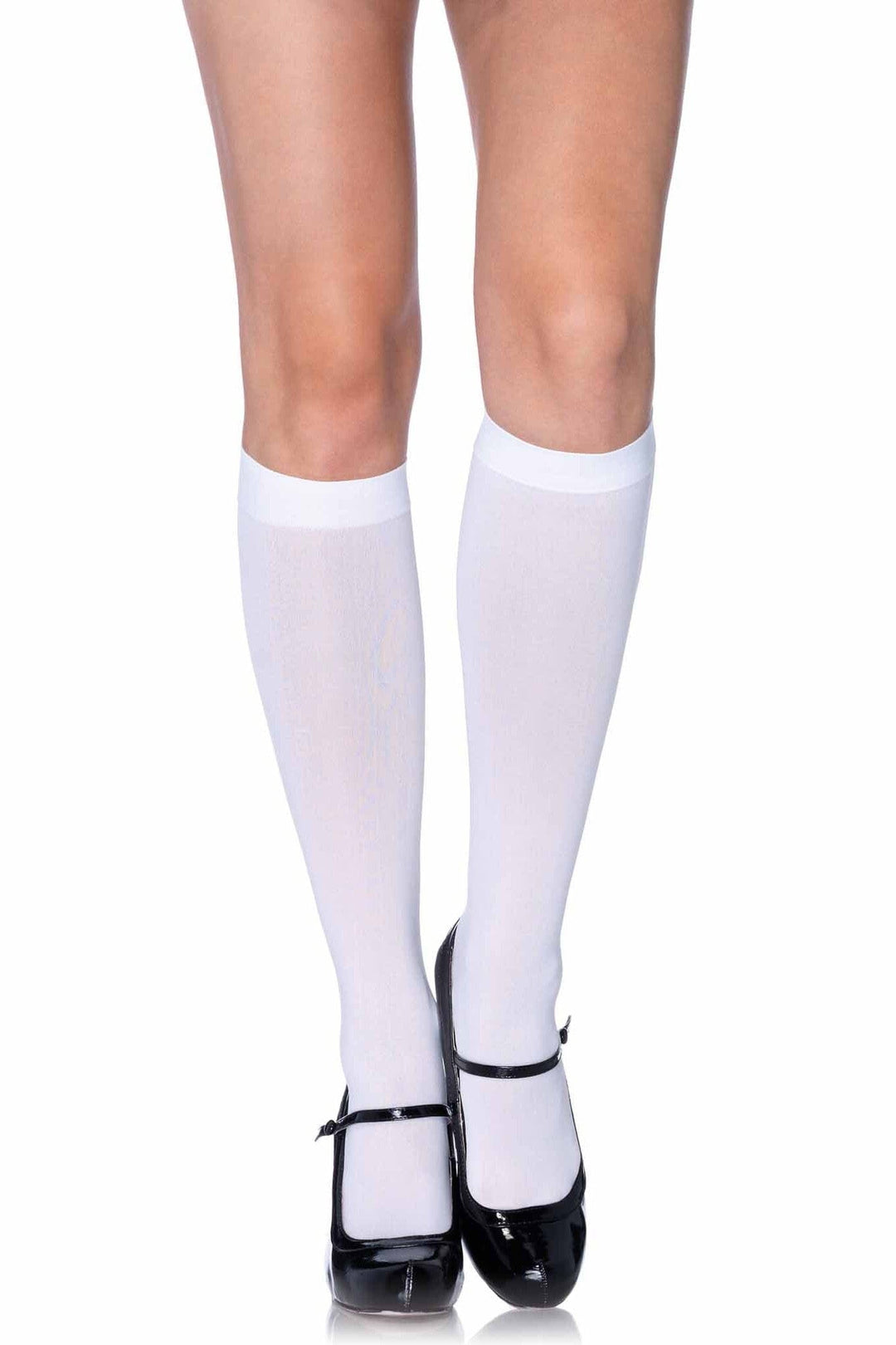 Leg Avenue Opaque Nylon Knee High Socks in White  from SexyShoes.com