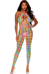 Elegant Moments Open Crotch Footless Bodystocking in Crochet Net Design in Multi  from SexyShoes.com