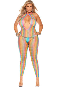 Elegant Moments Open Crotch Footless Bodystocking in Crochet Net Design in Multi  from SexyShoes.com