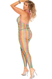 Open Crotch Footless Bodystocking in Crochet Net Design-Bodystockings-SEXYSHOES.COM