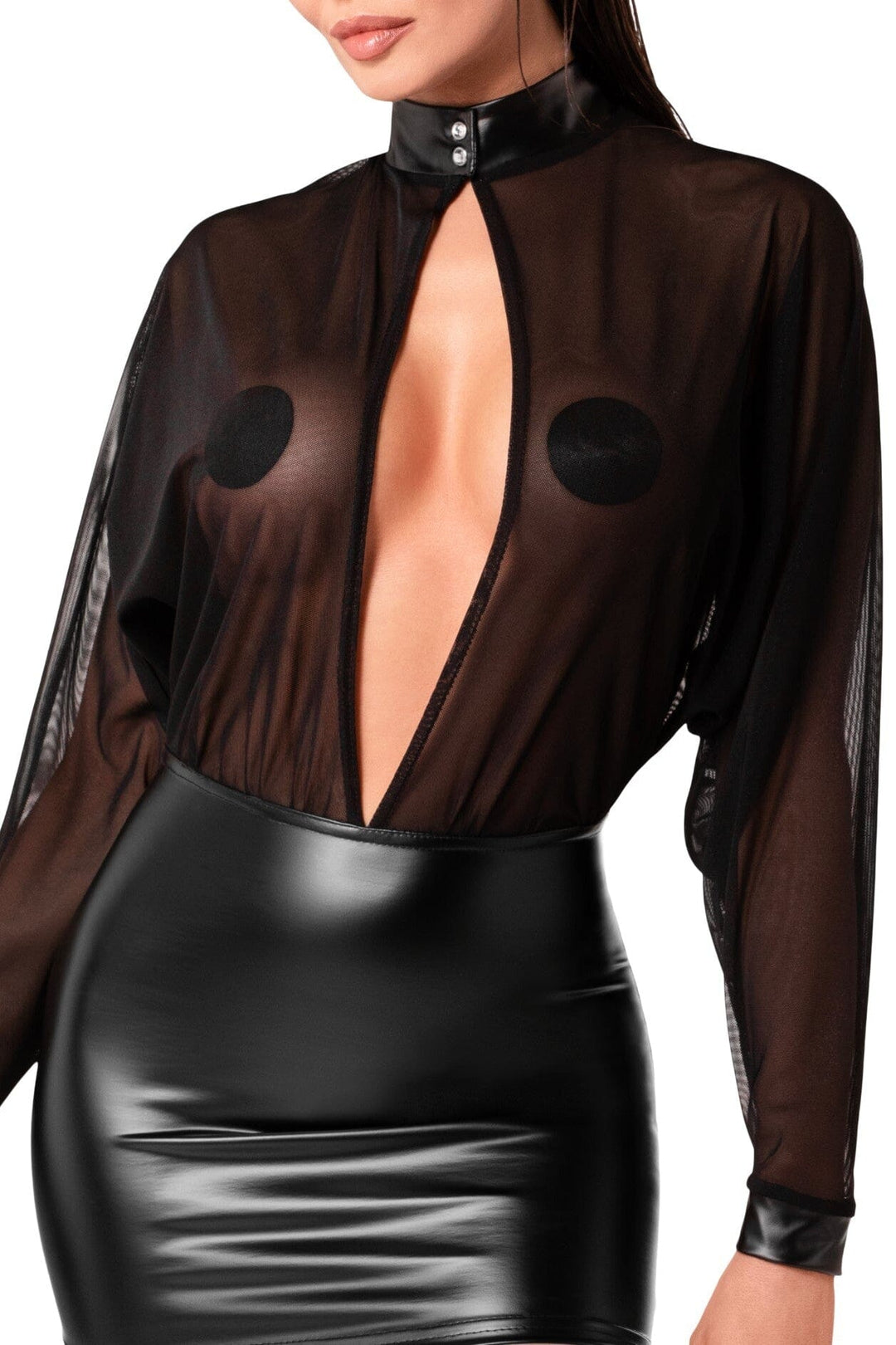 Noir Handmade Opium Power Wetlook And Tulle Mini Dress in Black 