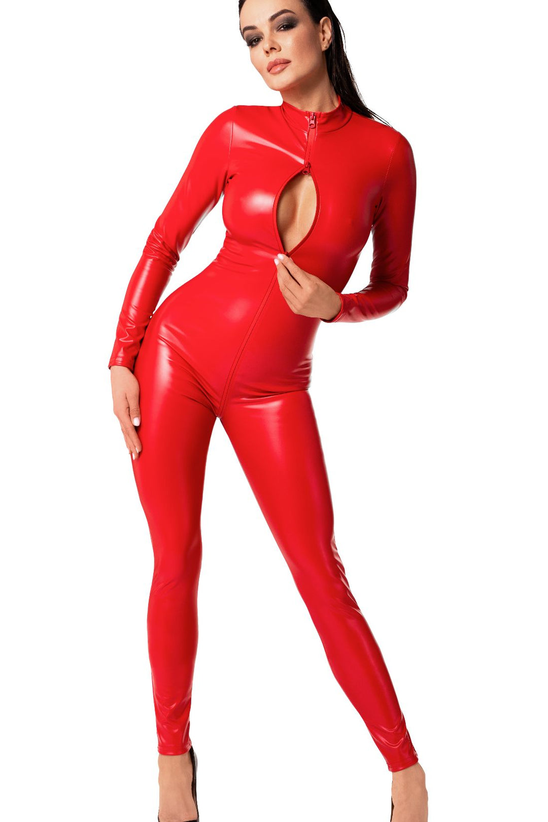 Noir Handmade Orgia Red Power Wetlook Catsuit in Red  from SexyShoes.com