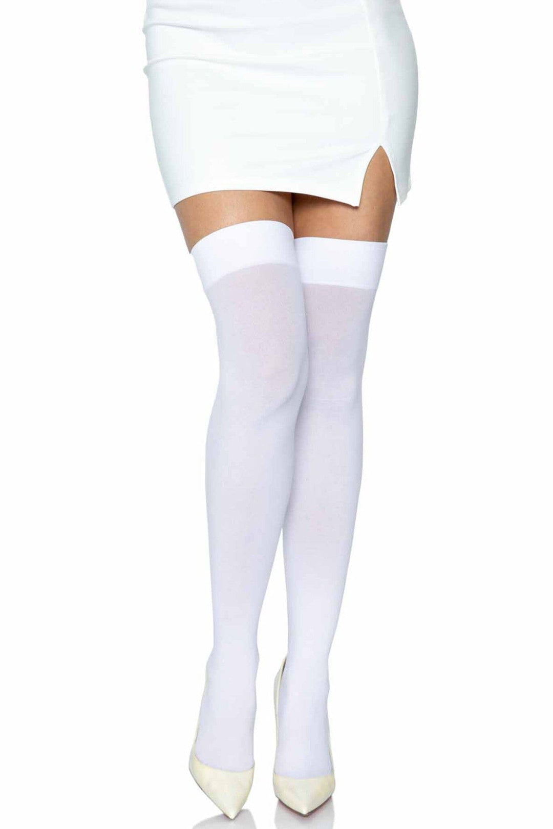 Leg Avenue Over The Knee Nylon Thigh High Stockings in White  from SexyShoes.com