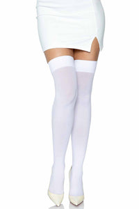 Leg Avenue Over The Knee Nylon Thigh High Stockings in White  from SexyShoes.com